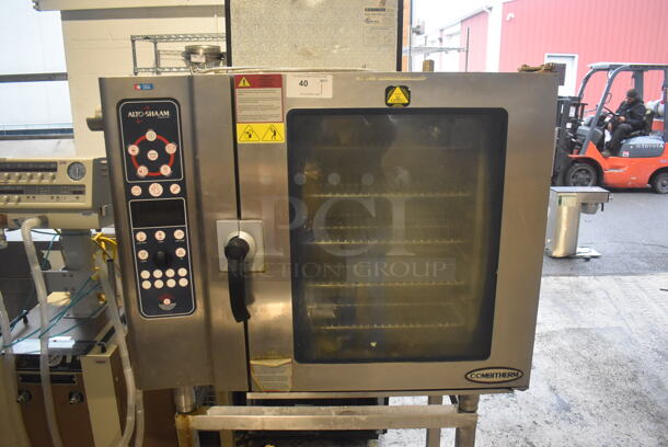 2012 Alto Shaam 10.10 ES Stainless Steel Commercial Natural Gas Powered Convection Oven w/ View Through Door on Metal Equipment Stand w/ Commercial Casters. 208-240 Volts, 3 Phase. 44x32x67.5 - Image 2 of 9