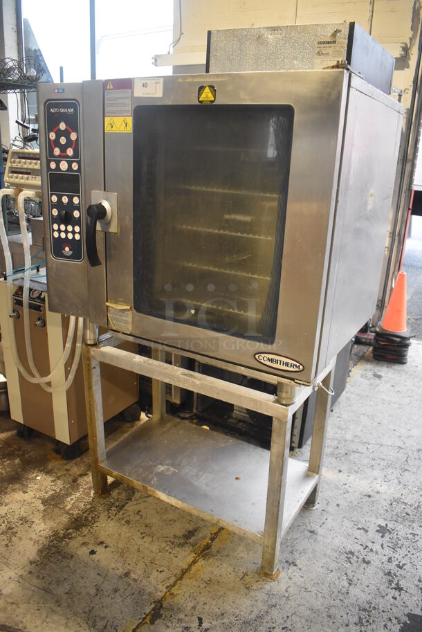 2012 Alto Shaam 10.10 ES Stainless Steel Commercial Natural Gas Powered Convection Oven w/ View Through Door on Metal Equipment Stand w/ Commercial Casters. 208-240 Volts, 3 Phase. 44x32x67.5 - Image 3 of 9