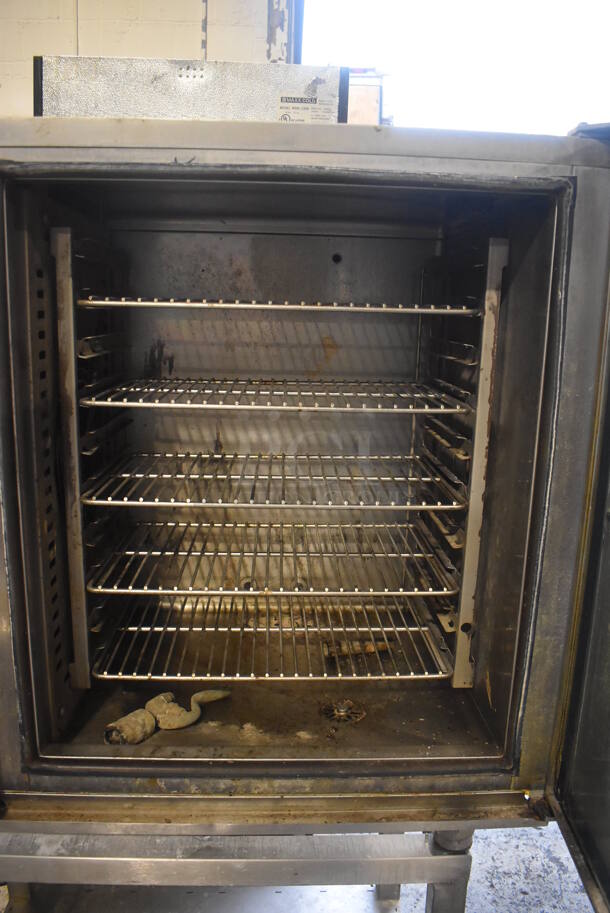 2012 Alto Shaam 10.10 ES Stainless Steel Commercial Natural Gas Powered Convection Oven w/ View Through Door on Metal Equipment Stand w/ Commercial Casters. 208-240 Volts, 3 Phase. 44x32x67.5 - Image 6 of 9
