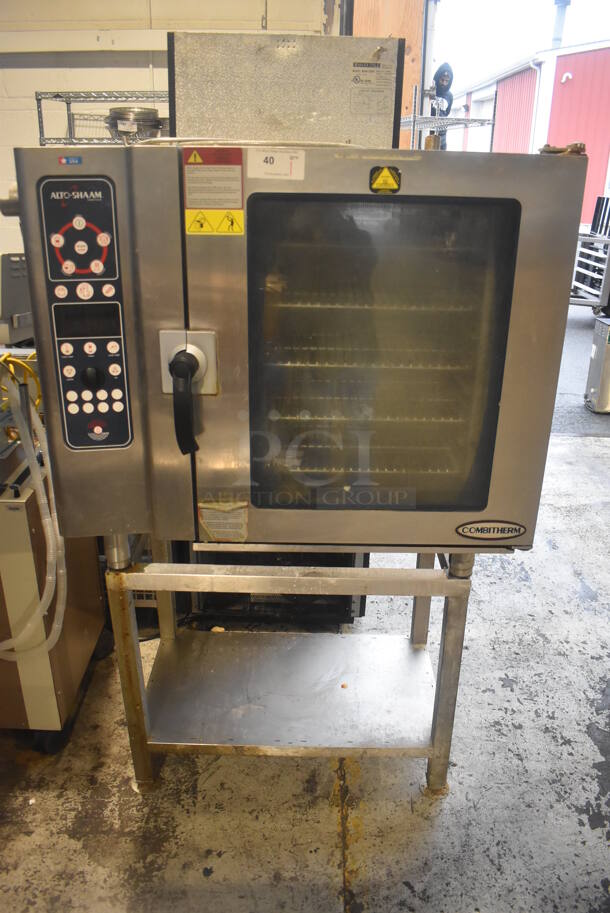 2012 Alto Shaam 10.10 ES Stainless Steel Commercial Natural Gas Powered Convection Oven w/ View Through Door on Metal Equipment Stand w/ Commercial Casters. 208-240 Volts, 3 Phase. 44x32x67.5 - Image 9 of 9