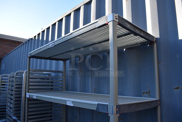 Metro Max Poly and Metal 4 Tier Shelving Unit on Commercial Casters. Missing 1 Caster. BUYER MUST DISMANTLE. PCI CANNOT DISMANTLE FOR SHIPPING. PLEASE CONSIDER FREIGHT CHARGES. 60x24x81 - Image 2 of 4