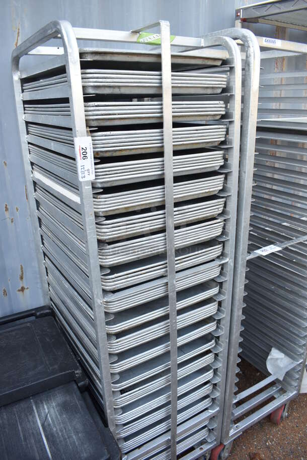 Metal Commercial Pan Transport Rack w/ 88 Full Size Metal Baking Pans on Commercial Casters. 20.5x26x70. 18x26x1 - Image 2 of 4