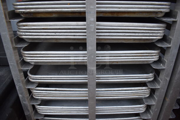 Metal Commercial Pan Transport Rack w/ 88 Full Size Metal Baking Pans on Commercial Casters. 20.5x26x70. 18x26x1 - Image 4 of 4