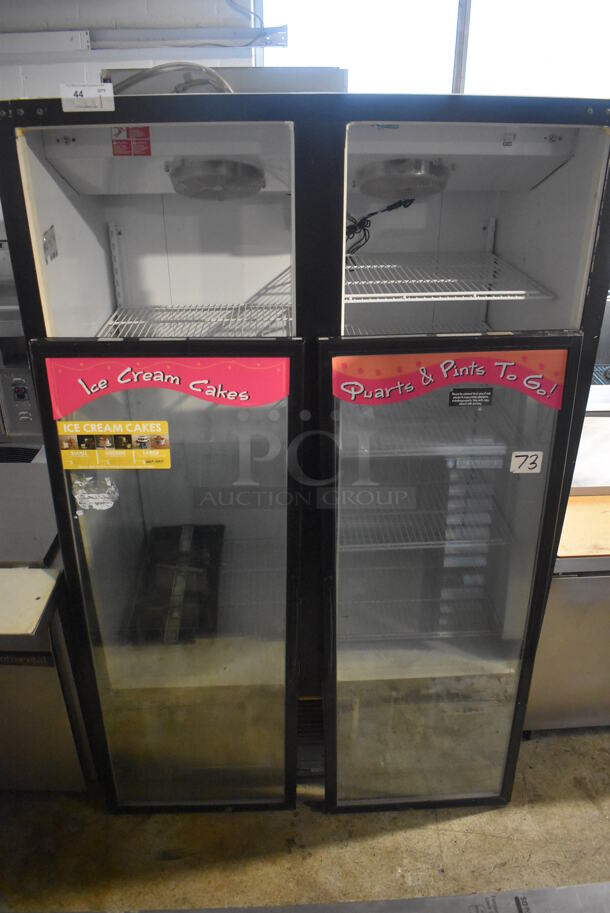 Master-Bilt BLG-48HD Metal Commercial 2 Door Reach In Freezer Merchandiser. Doors Need To Be Reattached. 208-230 Volts, 1 Phase. 52x32x80