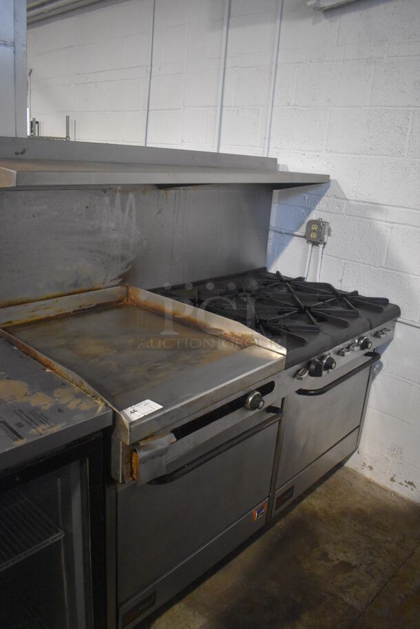 Southbend Select Stainless Steel Commercial Natural Gas Powered 6 Burner Range w/ Flat Top Griddle, Convection Oven, Oven, Over Shelf and Back Splash on Commercial Casters. 61x35x60 - Image 2 of 6