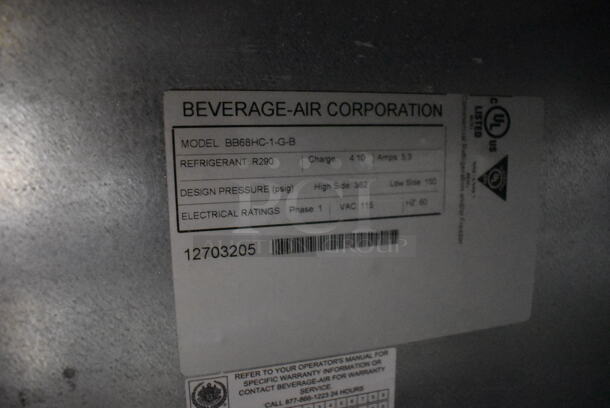 Beverage Air BB68HC-1-G-B Metal Commercial 2 Door Back Bar Cooler Merchandiser. 115 Volts, 1 Phase. 69x29x37.5. Tested and Working! - Image 5 of 6