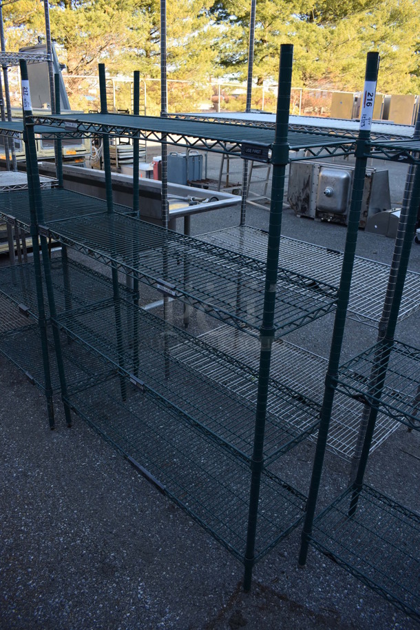 Metro Green Finish 4 Tier Wire Shelving Unit. BUYER MUST DISMANTLE. PCI CANNOT DISMANTLE FOR SHIPPING. PLEASE CONSIDER FREIGHT CHARGES. 48x14x63 - Image 1 of 3