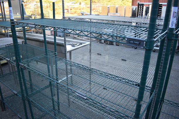 Metro Green Finish 4 Tier Wire Shelving Unit. BUYER MUST DISMANTLE. PCI CANNOT DISMANTLE FOR SHIPPING. PLEASE CONSIDER FREIGHT CHARGES. 48x14x63 - Image 3 of 3