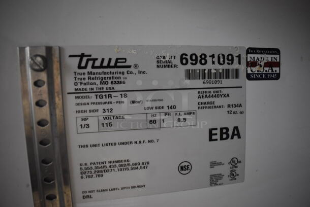 2011 True TG1R-1S Stainless Steel Commercial Single Door Reach In Cooler w/ Poly Coated Racks on Commercial Casters. 115 Volts, 1 Phase. 29x34x82. Tested and Working! - Image 7 of 7