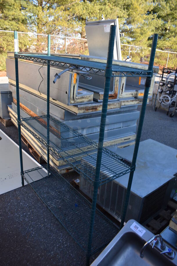 Metro Green Finish 3 Tier Wire Shelving Unit. BUYER MUST DISMANTLE. PCI CANNOT DISMANTLE FOR SHIPPING. PLEASE CONSIDER FREIGHT CHARGES. 48x14x63 - Image 1 of 3