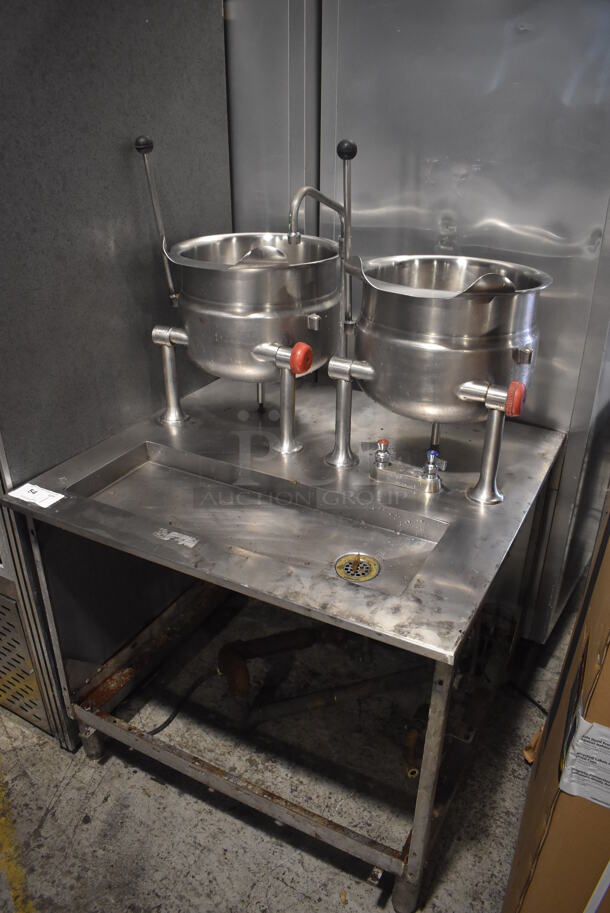 Cleveland Stainless Steel Commercial Pressurized Steam Powered Tilting Kettle Stand w/ 2 Cleveland KDT-6T Tilting Steam Kettles. 35.5x34x55 - Image 2 of 9
