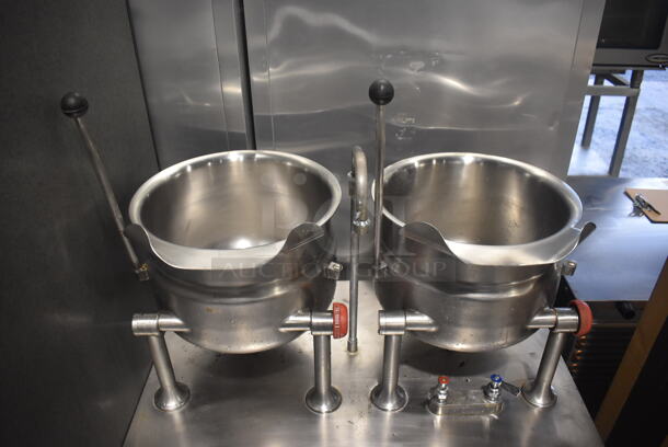 Cleveland Stainless Steel Commercial Pressurized Steam Powered Tilting Kettle Stand w/ 2 Cleveland KDT-6T Tilting Steam Kettles. 35.5x34x55 - Image 3 of 9