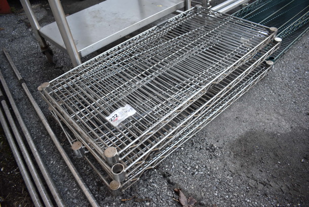 ALL ONE MONEY! Lot of 6 Chrome Finish Wire Shelves w/ 4 Chrome Finish Poles. 36x18x1.5, 36x14x1.5 - Image 3 of 5