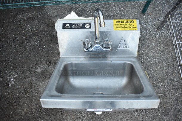 Aero Stainless Steel Commercial Single Bay Wall Mount Sink w/ Faucet and Handles. 17x16x24
