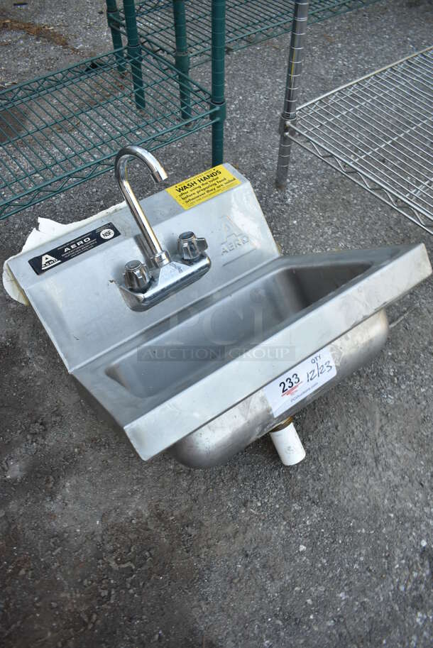 Aero Stainless Steel Commercial Single Bay Wall Mount Sink w/ Faucet and Handles. 17x16x24 - Image 2 of 6