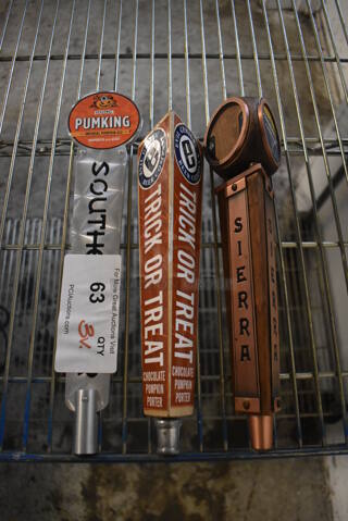 3 Various Beer Tower Tap Handles; Pumking, Trick or Treat and Sierra. 12", 12", 14". 3 Times Your Bid!