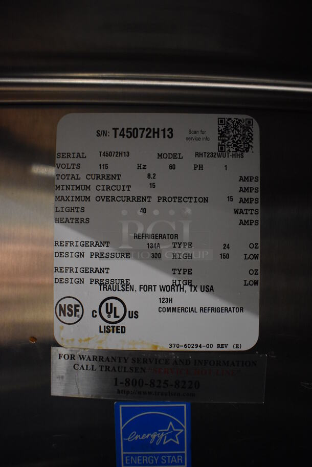 Traulsen RHT232WUT-HHS ENERGY STAR Stainless Steel Commercial 4 Half Size Reach In Cooler on Commercial Casters. 115 Volts, 1 Phase. 58x35x83. Tested and Working! - Image 4 of 7
