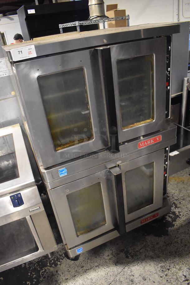 2 Blodgett Mark V ENERGY STAR Stainless Steel Commercial Electric Powered Full Size Convection Ovens w/ View Through Doors, Metal Oven Racks and Thermostatic Controls on Commercial Casters. 440 Volts, 3 Phase. 38x37x64. 2 Times Your Bid! - Image 3 of 12