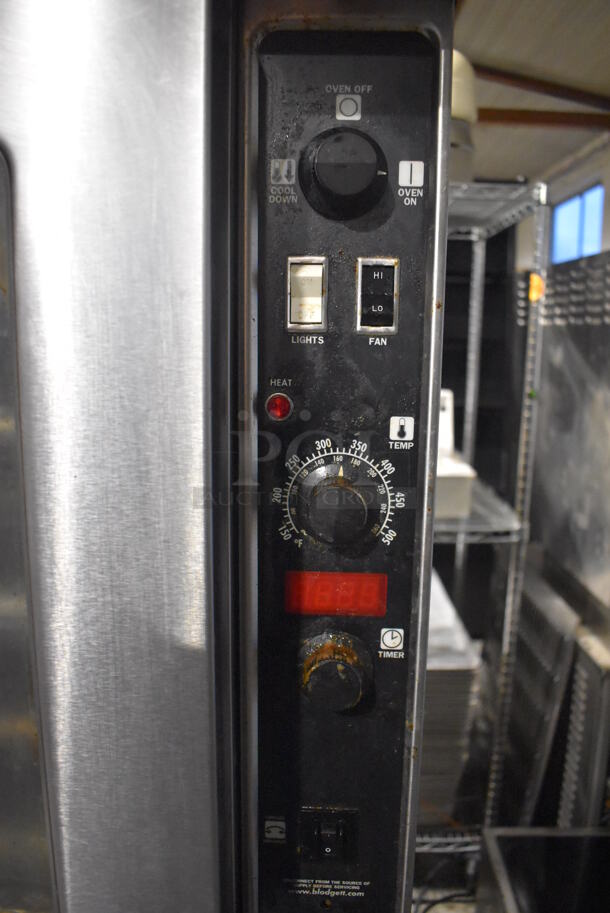 2 Blodgett Mark V ENERGY STAR Stainless Steel Commercial Electric Powered Full Size Convection Ovens w/ View Through Doors, Metal Oven Racks and Thermostatic Controls on Commercial Casters. 440 Volts, 3 Phase. 38x37x64. 2 Times Your Bid! - Image 6 of 12