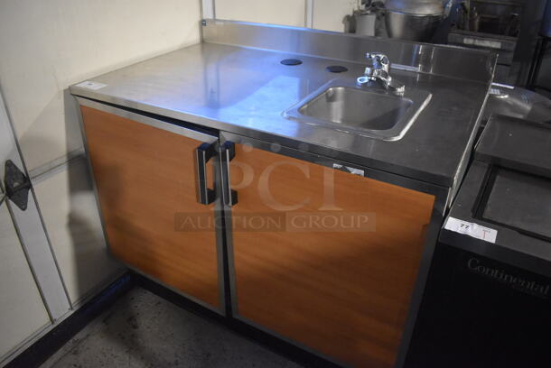 Duke Stainless Steel Commercial Countertop 2 Wood Pattern Door Counter w/ Sink Bay, Faucet and Back Splash. 48x30x41 - Image 2 of 7