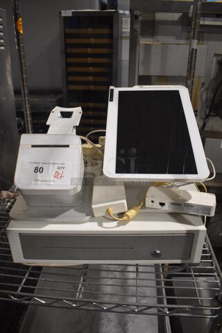 ALL ONE MONEY! Lot of Clover C500 14" POS Monitor, Clover P550 Metal Countertop Receipt Printer and Clover Metal Cash Drawer.