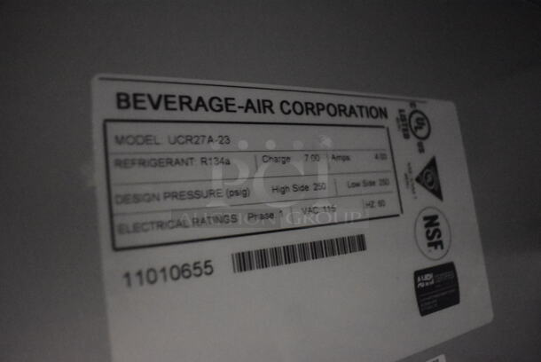 Beverage Air UCR27A-23 Stainless Steel Commercial Single Door Undercounter Cooler on Commercial Casters. 115 Volts, 1 Phase. 27x29.5x32. Tested and Working! - Image 4 of 5