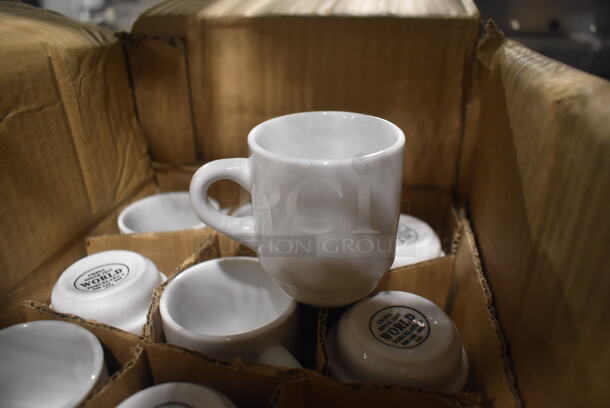23 BRAND NEW IN BOX! White Ceramic Espresso Mugs. 3x2x2.5. 23 Times Your Bid!