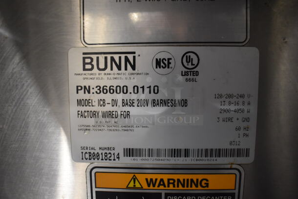 2012 Bunn ICB-DV Infusion Series Stainless Steel Commercial Countertop Iced Tea Machine w/ Hot Water Dispenser and Metal Brew Basket. 120/208-240 Volts, 1 Phase. 10x24x26 - Image 5 of 6