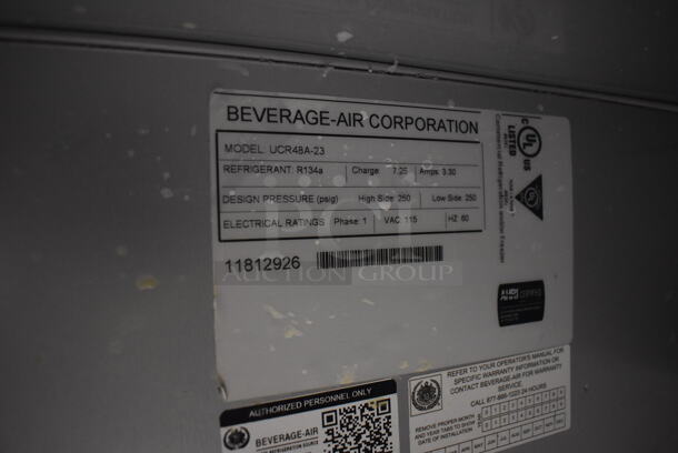 Beverage Air UCR48A-23 Stainless Steel Commercial 2 Door Undercounter Cooler on Commercial Casters. 115 Volts, 1 Phase. 48x31x30.5. Tested and Working! - Image 5 of 6