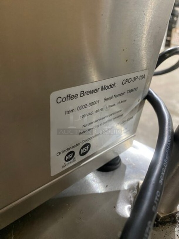 Grindmaster Commercial Countertop Coffee Maker! With 3 Coffee Pot Warmers! All Stainless Steel! - Image 8 of 10