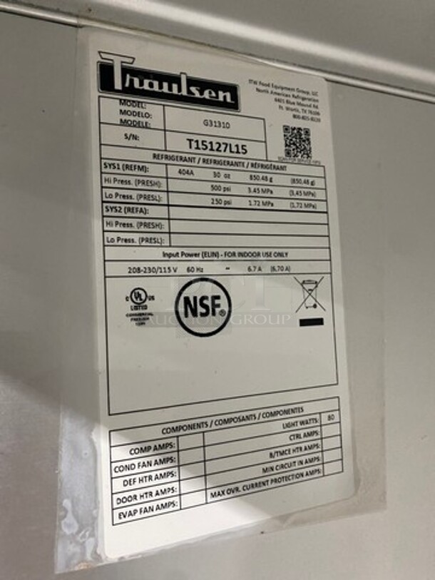 COOL! Traulsen Commercial 3 Door Reach In Freezer! With Poly Coated Racks! All Stainless Steel! On Casters! Model: G31310 SN: T15127L15 208/230V - Image 7 of 9