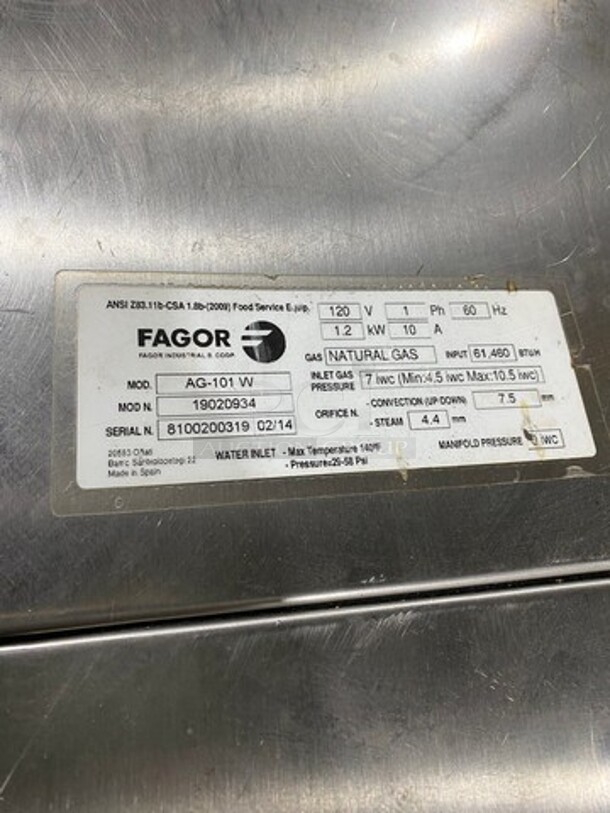 Fagor Commercial Natural Gas Powered Combi Oven! With View Through Door! Metal Oven Racks! All Stainless Steel! All Stainless! Model: AG101W SN: 8100200319 - Image 8 of 10