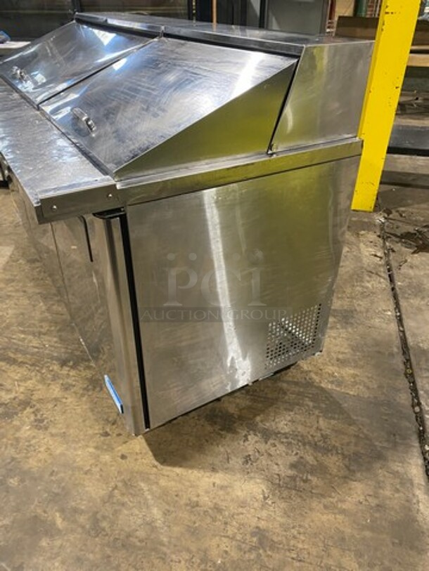 Turbo Air Commercial Refrigerated Sandwich Prep Table! With 3 Door Storage Space Underneath! Poly Coated Racks! All Stainless Steel! On Casters! Model: MST7230 SN: MM7T808001 115V 60HZ 1 Phase - Image 3 of 9