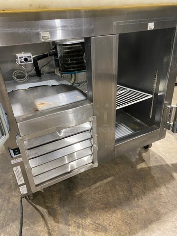 Leader Commercial Refrigerated Sandwich Prep Table! With 2 Door Underneath Storage Space! With Commercial Cutting Board! All Stainless Steel! On Casters! Model: LM36 SN: PU10M0051 115V 60HZ 1 Phase - Image 6 of 9