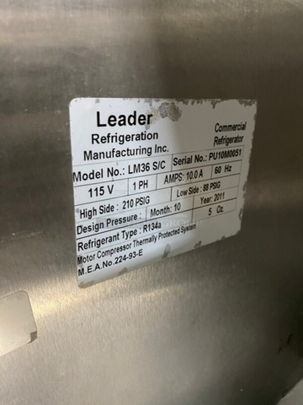 Leader Commercial Refrigerated Sandwich Prep Table! With 2 Door Underneath Storage Space! With Commercial Cutting Board! All Stainless Steel! On Casters! Model: LM36 SN: PU10M0051 115V 60HZ 1 Phase - Image 7 of 9