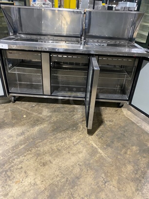 Turbo Air Commercial Refrigerated Sandwich Prep Table! With 3 Door Storage Space Underneath! Poly Coated Racks! All Stainless Steel! On Casters! Model: MST7230 SN: MM7T808001 115V 60HZ 1 Phase - Image 5 of 9