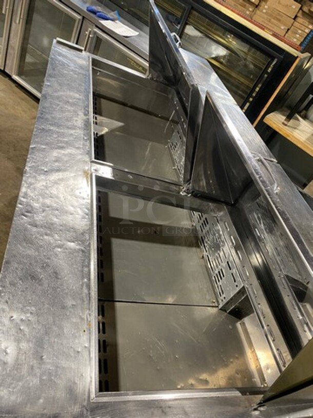 Turbo Air Commercial Refrigerated Sandwich Prep Table! With 3 Door Storage Space Underneath! Poly Coated Racks! All Stainless Steel! On Casters! Model: MST7230 SN: MM7T808001 115V 60HZ 1 Phase - Image 8 of 9