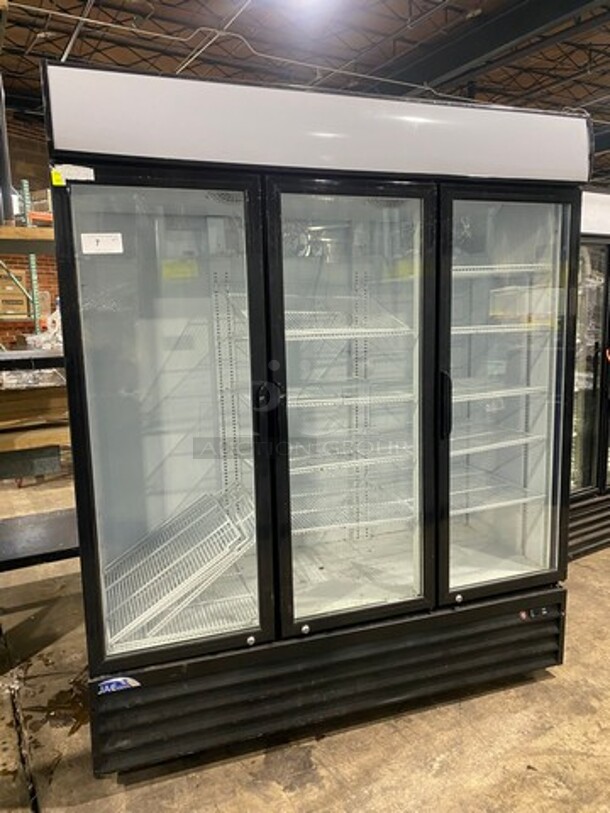 LATE MODEL! 2019 Jae Cool Commercial 3 Door Reach In Cooler Merchandiser! With View Through Doors! Poly Coated Racks! Model: GTC55 SN: 1500WA20190806011 115V! Remote Compressor/No Compressor!