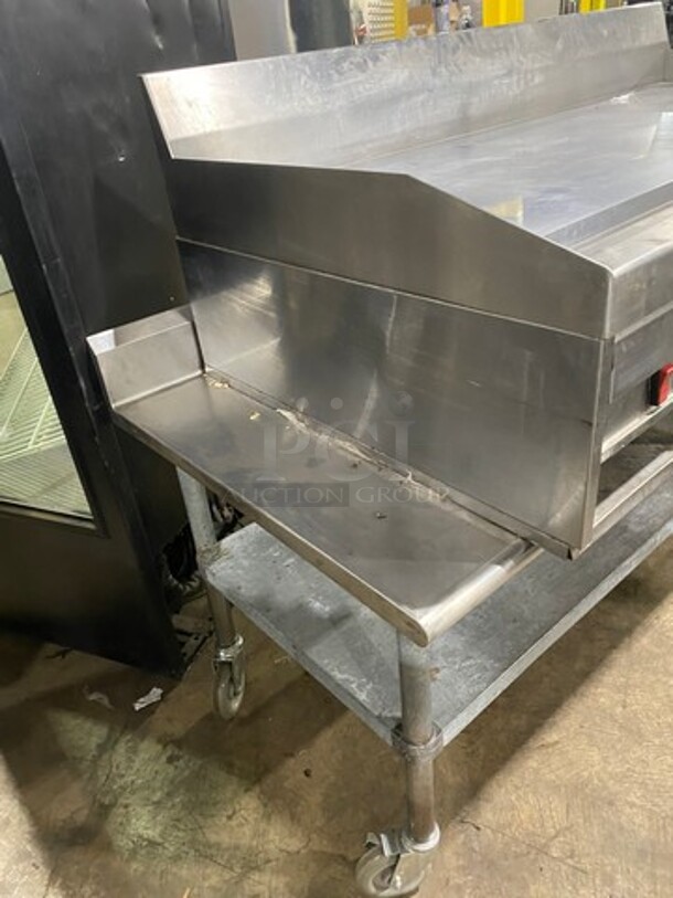 MagicK'tchn Commercial Countertop Electric Powered Flat Top Griddle! With Back And Side Splashes! On Equipment Stand! With Storage Space Underneath! All Stainless Steel! On Casters!  - Image 2 of 9