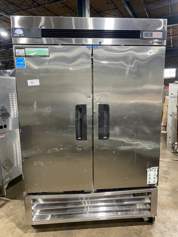 Blue Air Commercial 2 Door Reach In Freezer! All Stainless Steel! On Casters! Model: BASF2 SN: LTF2N040001 115V 60HZ 1 Phase