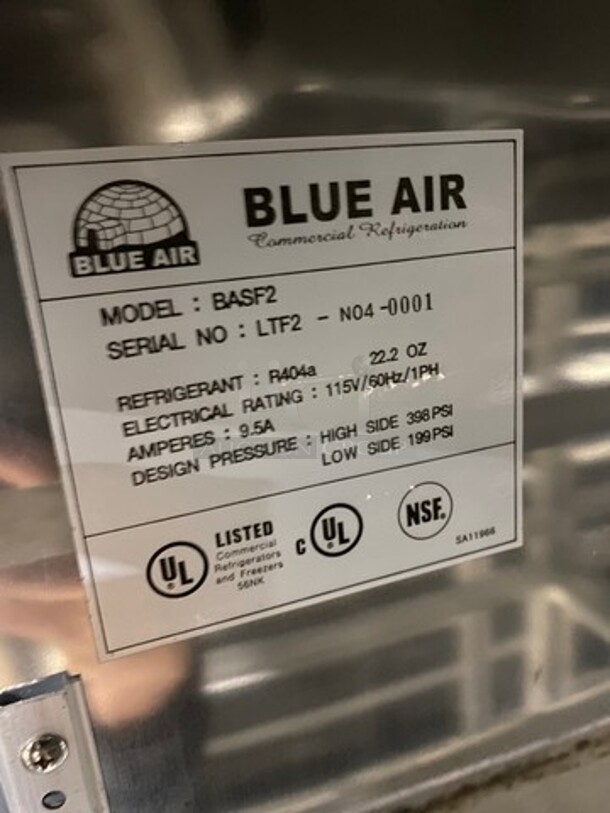 Blue Air Commercial 2 Door Reach In Freezer! All Stainless Steel! On Casters! Model: BASF2 SN: LTF2N040001 115V 60HZ 1 Phase - Image 7 of 8