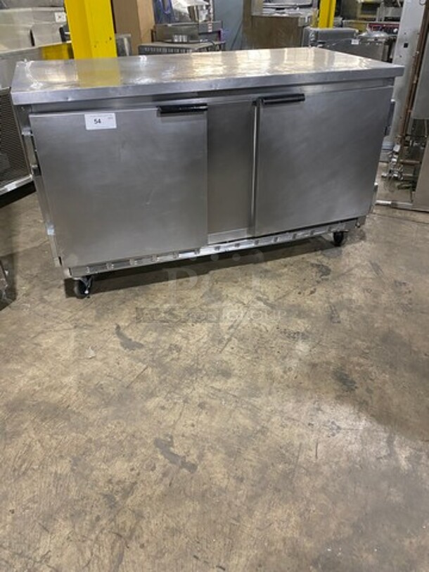 Beverage Air Commercial 2 Door Lowboy/Worktop Cooler! All Stainless Steel! On Casters! Model: WTR60A SN: 5902580 115V 60HZ 1 Phase