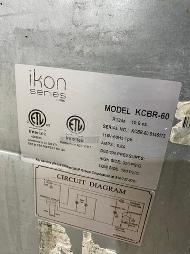 Ikon Commercial Refrigerated Chef Base! With 2 Drawer Storage Space! All Stainless Steel! On Casters! Model: KCBR60 SN: KCBR608145173 115V 60HZ 1 Phase - Image 7 of 8
