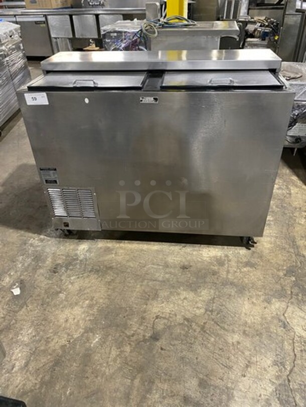 NICE! Perlick Commercial 2 Top Sliding Door Cooler! All Stainless Steel! On Casters! Model: FR48 SN: 1803022881B 115V 60HZ 1 Phase