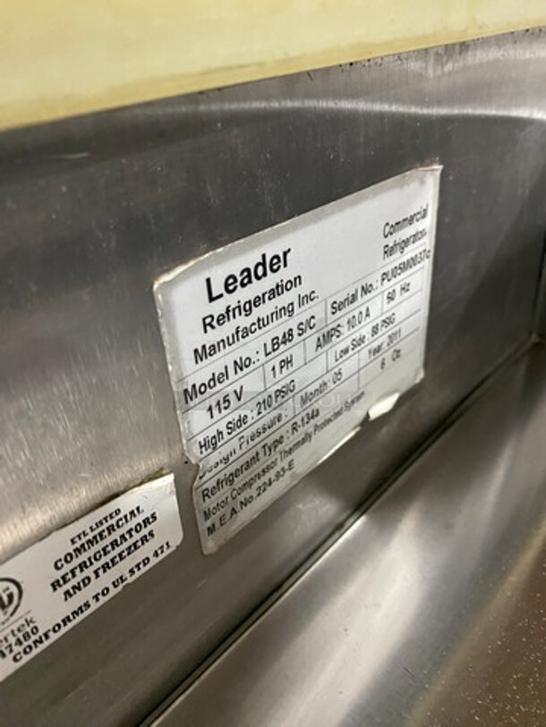Leader Commercial 2 Drawer Chef Base/Equipment Stand! All Stainless Steel! On Casters! Model: LB48S/C SN: PU05M0037C 115V 60HZ 1 Phase - Image 6 of 7