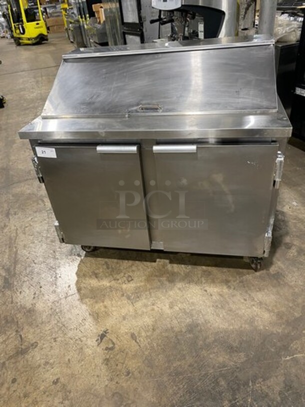 Leader Commercial Refrigerated Mega Top Sandwich Prep Table! With 2 Door Underneath Storage Space! All Stainless Steel! On Casters! Model: ESLM48SC SN: NL05C0052 115V 60HZ 1 Phase