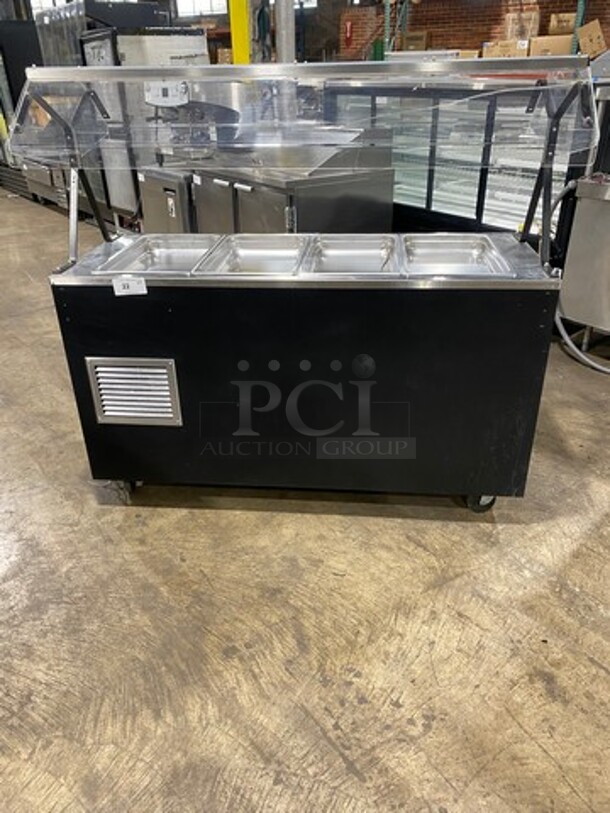 Vollrath Commercial Refrigerated Food Serving Station Counter/ Cold Pan! With Sneeze Guard! Stainless Steel Body! On Casters! Model: R38718 SN: B23700497448002 120V 60HZ 1 Phase
