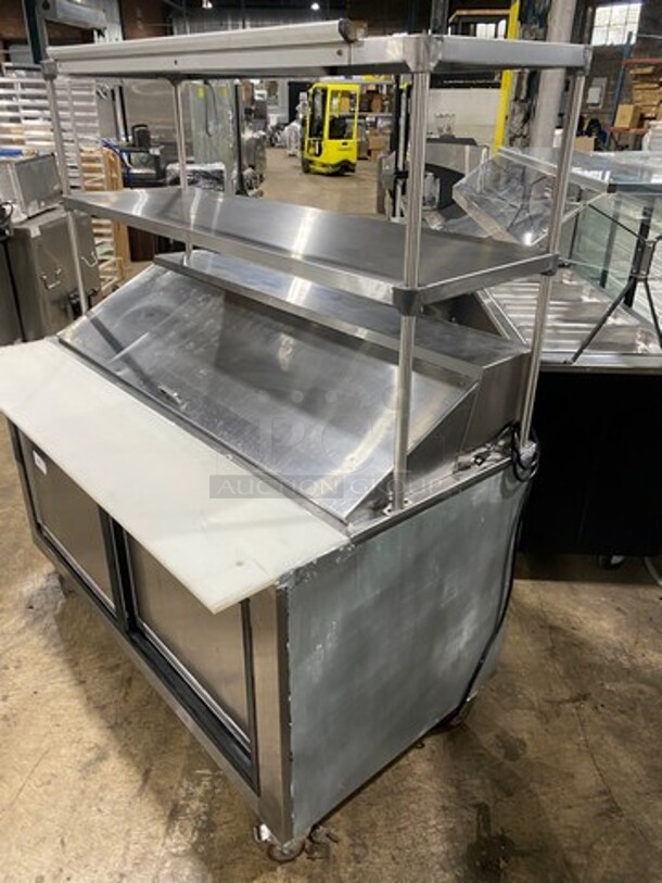 Leader Commercial Refrigerated Sandwich Prep Table! With Commercial Cutting Board! With Overhead Shelves! With 2 Sliding Door Storage Space Underneath! All Stainless Steel! On Casters! Model: LM60R SN: PZ03M3102E 115V 60HZ 1 Phase - Image 2 of 12