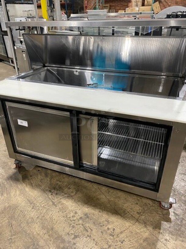 Leader Commercial Refrigerated Sandwich Prep Table! With Commercial Cutting Board! With Overhead Shelves! With 2 Sliding Door Storage Space Underneath! All Stainless Steel! On Casters! Model: LM60R SN: PZ03M3102E 115V 60HZ 1 Phase - Image 5 of 12
