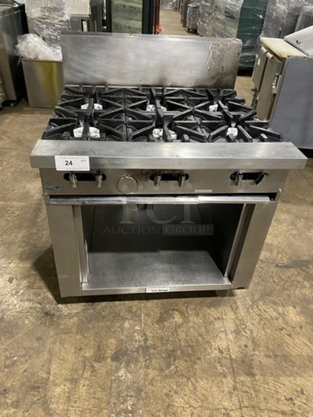 Garland Commercial Natural Gas Powered 6 Burner Stove! With Back Splash! With Storage Space Underneath! All Stainless Steel! On Casters! WORKING WHEN REMOVED! Model: U366S SN: 1602100101648